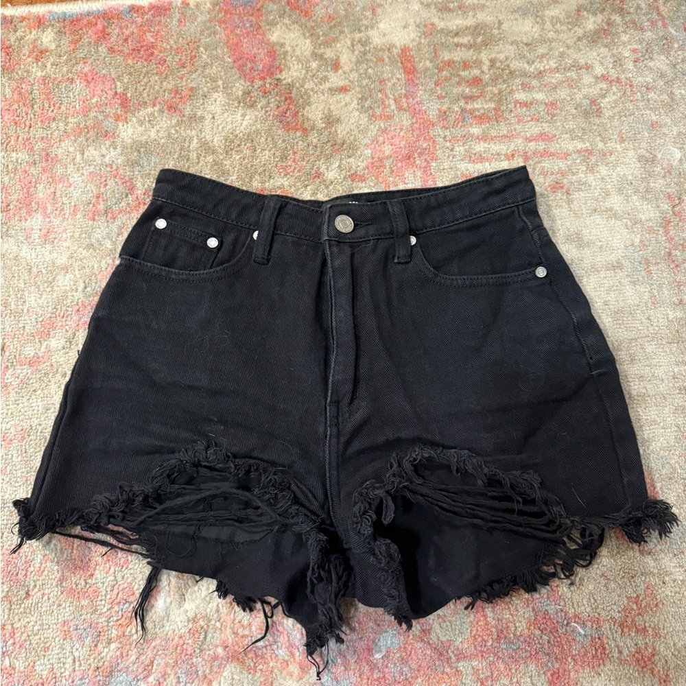 Missguided Black Frayed Jean Shorts